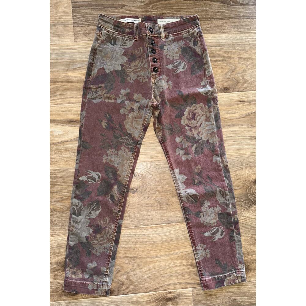 Pilcro Floral Skinny Jeans in Burgundy and Taupe